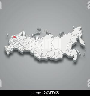 Région de Novgorod mise en évidence en rouge sur une carte 3D de Russie grise Illustration de Vecteur