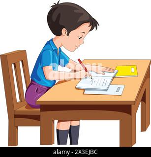 Un garçon faisant ses devoirs tout en étant assis sur la table illustration vectorielle Illustration de Vecteur