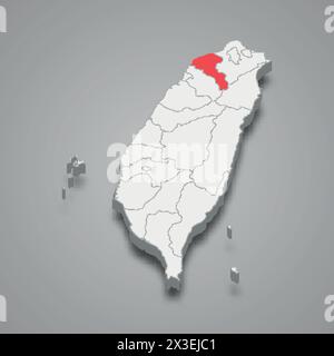 Division Taoyuan mise en évidence en rouge sur une carte 3D grise de Taiwan Illustration de Vecteur