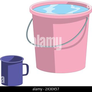 Seau rempli d'eau et illustration vectorielle de tasse Illustration de Vecteur