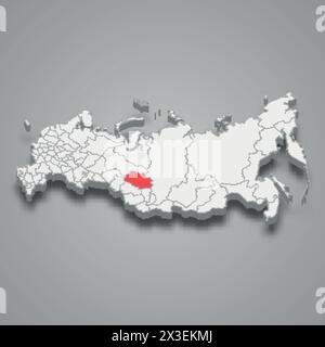 Région de Tomsk mise en évidence en rouge sur une carte 3D de Russie grise Illustration de Vecteur