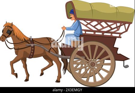 Équitation de chariot à cheval par une illustration vectorielle d'homme Illustration de Vecteur