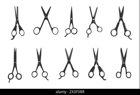 Silhouette de ciseaux de barbier, silhouette de ciseaux, ciseaux de barbier, silhouette de ciseaux de cheveux, ciseaux de styliste de cheveux, ciseaux de salon de cheveux Illustration de Vecteur