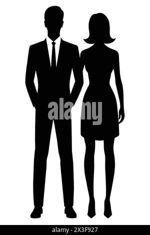 Silhouettes vectorielles de l'homme et de la femme isolées sur fond blanc Illustration de Vecteur