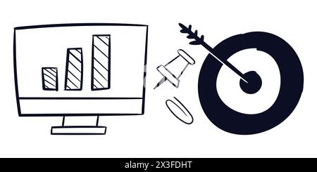 Office Scribble Line. Outils Offce dessinés à la main Scribble Doodle Vector. Dessin Doodle Office Business. Illustration de Vecteur