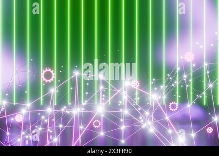 Réseau technologique avec engrenages. Big Data concept.rendu 3D. Banque D'Images