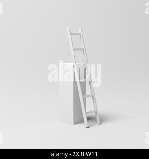 Affichage du produit. Afficher les plinthes. Stand. Couleur blanche. Échelle en bois blanc. illustration 3d. Banque D'Images