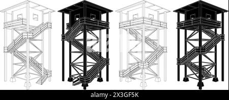 Vecteur de tour de montre en bois. Illustration de structure de construction isolée sur fond blanc. Illustration de Vecteur