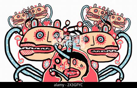 Fond abstrait coloré de monstre Doodle Banque D'Images