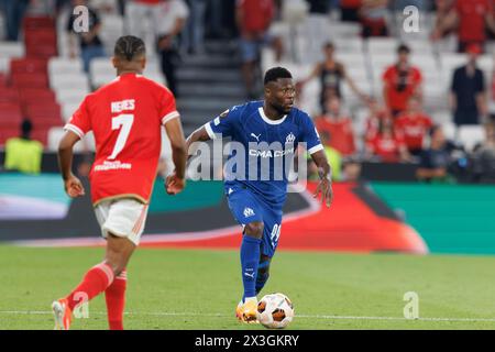 Chancel Mbemba lors d'un match de l'UEFA Europa League entre SL Benfica et Olympique de Marseille à l'Estadio Da Luz, Lisbonne, Portugal. (Maciej Rogowski) Banque D'Images