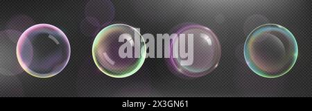 vecteur réaliste de boule de savon transparente rose 3d. Bulle d'eau arc-en-ciel avec texture mousse. Sphère magique irisée avec élément savon lavable. Dream bo Illustration de Vecteur