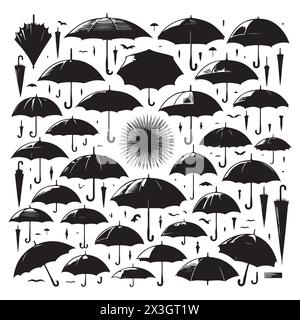 Ensemble de silhouette noire de divers parapluies, illustration vectorielle Illustration de Vecteur