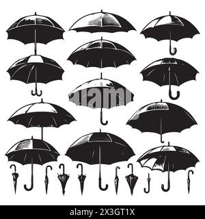 Ensemble de silhouette noire de divers parapluies, illustration vectorielle Illustration de Vecteur