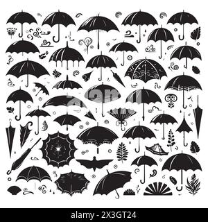 Ensemble de silhouette noire de divers parapluies, illustration vectorielle Illustration de Vecteur