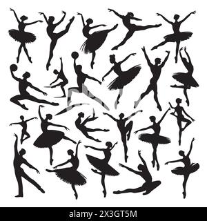 Ensemble de silhouette noire de diverses danses de ballet, illustration vectorielle Illustration de Vecteur