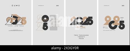 Bonne année 2025 salutations. Avec des numéros uniques et propres. Vecteur premium fond moderne. Pour les vœux du nouvel an pour les bannières, les affiches ou les réseaux sociaux. Illustration de Vecteur