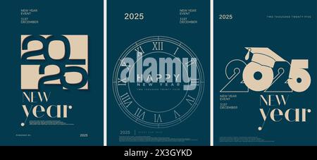 Bonne année 2025 design. Avec différentes illustrations d'affiches. Design haut de gamme pour les affiches, calendriers et publications sur les réseaux sociaux. 2025 Illustration de Vecteur