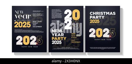 Affiche du nouvel an 2025. Conception de fond d'affiche avec des couleurs sombres et avec des salutations simples. Conception Vector Premium pour une célébration du nouvel an 2025. Illustration de Vecteur
