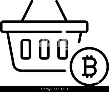 Bitcoin et panier. Intégration de crypto-monnaie comme méthode de paiement pour les achats en ligne. Icône vectorielle Illustration de Vecteur
