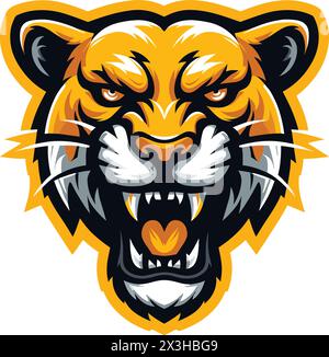 Logo de mascotte de tête de tigre rugissant Illustration de Vecteur