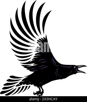 Illustrateur de Flying Black Raven Illustration de Vecteur