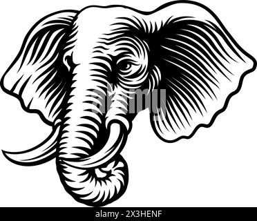 Mascotte d'icône Elephant animal gravé sur bois Vintage style Illustration de Vecteur