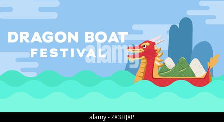 illustration de bannière horizontale du festival de bateau-dragon Illustration de Vecteur