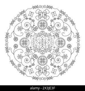 Mandala. Papillons et fleurs. Art-thérapie. Coloriage anti-stress. Illustration vectorielle. Illustration de Vecteur