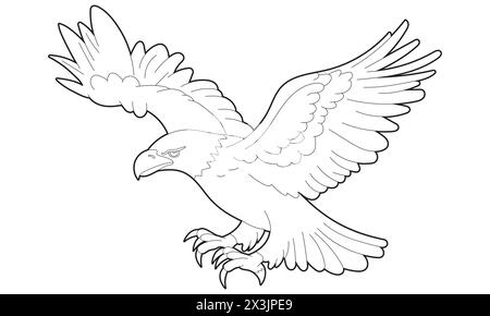 Elément de page de coloriage Bald Eagle, isolé sur blanc Illustration de Vecteur