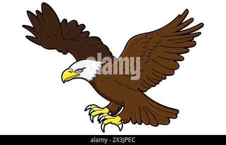 Eagle chauve de style dessin animé isolé sur un fond blanc ou transparent Illustration de Vecteur