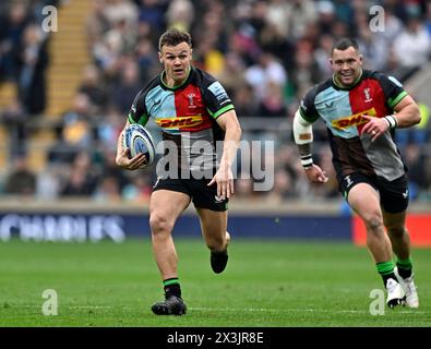 Twickenham, Royaume-Uni. 27 avril 2024. Premier rugby. Harlequins V Northampton Saints. Stade de Twickenham. Twickenham. Jarrod Evans (Harlequins) lors du match de rugby Harlequins V Northampton Saints Gallagher. Le grand coup d'envoi de l'été. Crédit : Sport in Pictures/Alamy Live News Banque D'Images