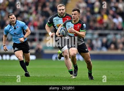 Twickenham, Royaume-Uni. 27 avril 2024. Premier rugby. Harlequins V Northampton Saints. Stade de Twickenham. Twickenham. Jarrod Evans (Harlequins) lors du match de rugby Harlequins V Northampton Saints Gallagher. Le grand coup d'envoi de l'été. Crédit : Sport in Pictures/Alamy Live News Banque D'Images