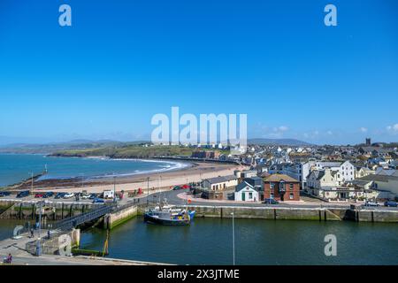 Vue sur la ville de Peel, île de Man, Angleterre, Royaume-Uni Banque D'Images