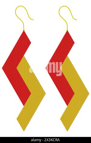 Deux boucles d'oreilles pendantes rouge-jaune faites de carrés 3D où la partie jaune suit la partie rouge Illustration de Vecteur