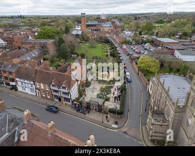 Vue aérienne de Shakespeare's New place, Stratford upon Avon, Royaume-Uni. Banque D'Images