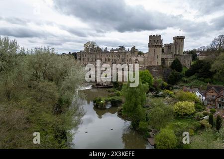 Vue aérienne du château de Warwick, Warwick, Royaume-Uni. Banque D'Images