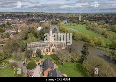 Vue aérienne de l'église Holy Trinity, Stratford upon Avon, Royaume-Uni. Banque D'Images