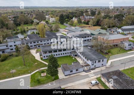 Vue aérienne du musée de Bletchley Park, site allié de démantèlement de code de la seconde Guerre mondiale, Royaume-Uni. Banque D'Images