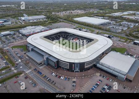 Vue aérienne du stade MK, terrain de la MK dons à Milton Keynes, Royaume-Uni. Banque D'Images