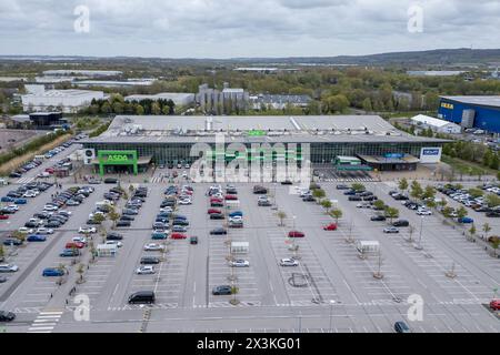 Vue aérienne du supercentre ASDA Milton Keynes, Milton Keynes, Royaume-Uni. Banque D'Images