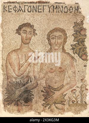 Fragment d'une mosaïque de sol : Adam et Ève. Début Byzance, Nord de la Syrie, fin du Ve-début du vie siècle. Tesselles de marbre et de pierre. Banque D'Images