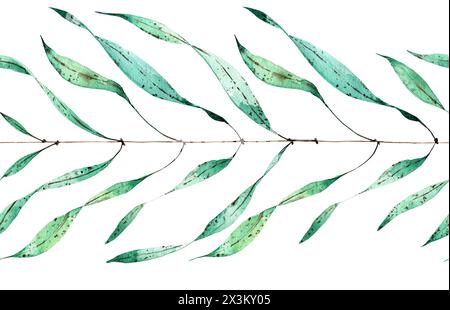 branches d'eucalyptus modèle sans couture dessiné à l'aquarelle pour les cartes, décoration de vacances Banque D'Images