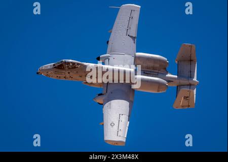 Un A-10C Thunderbolt II de l'US Air Force affecté au 47th Fighter Squadron, Davis-Monthan Air Force base, Arizona, survole le Range 2 pendant Haboob Havoc 2024, le 24 avril 2024, à Barry M. Goldwater Range, Arizona. Haboob Havoc est un exercice annuel de force totale qui permet aux pilotes de chasse de divers escadrons de mettre en valeur leurs compétences tout en soulignant l'importance de leur entraînement et du soutien continu des capacités de combat. (Photo de l'US Air Force par le sergent d'état-major Noah D. Coger) Banque D'Images