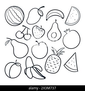 Fruit Drawing Set Vector fruit Scribbles icônes Doodle. Vecteur de fruits Illustration de Vecteur