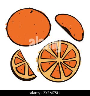 Orange fruit Drawing Set vecteur Orange Scribbles icônes Doodle. Vecteur orange Illustration de Vecteur