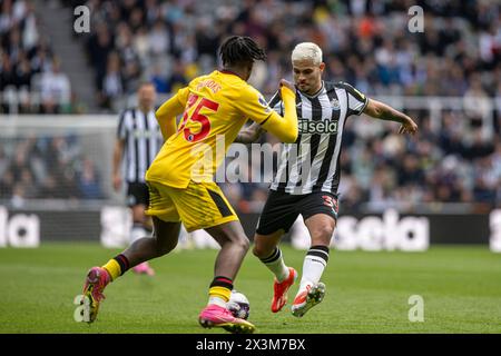 Newcastle upon Tyne, Royaume-Uni. 27 avril 2024. Newcastle, Angleterre, 27 avril 2024 : Bruno Guimarães de Newcastle s'est Uni en action lors du match de premier League entre Newcastle United et Sheffield United au St James Park à Newcastle, en Angleterre. (Richard Callis/SPP) crédit : photo de presse sportive SPP. /Alamy Live News Banque D'Images