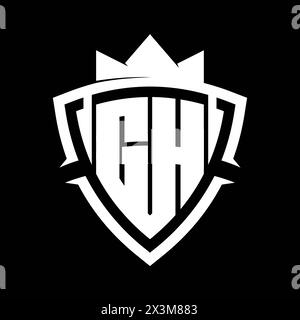 Monogramme gras lettre GH avec forme de bouclier courbe triangle avec modèle de conception de couleur de fond blanc et noir couronne Banque D'Images
