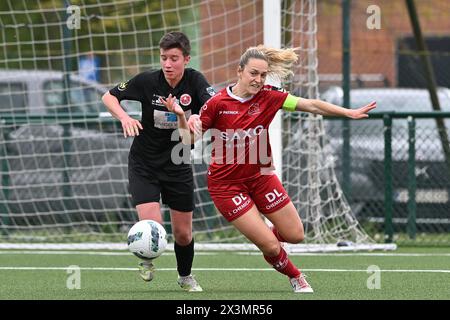 Zulte, Belgique. 27 avril 2024. Photo prise lors d'un match de football féminin entre SV Zulte - Waregem et White Star Woluwe le 5ème jour de match dans les play offs de la saison 2023 - 2024 de la Super League belge Lotto Womens, le samedi 27 avril 2024 à Zulte, BELGIQUE . Crédit : Sportpix/Alamy Live News Banque D'Images