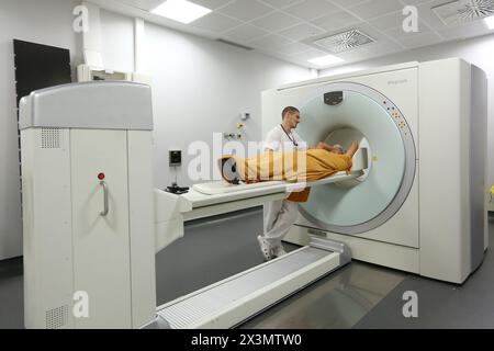 PET-CT Siemens Biograph, appareil combiné pour la tomographie par émission de positons PET et la tomographie par ordinateur à rayons X CT, médecine nucléaire, Onkologikoa Hospi Banque D'Images