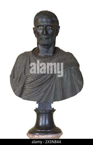 Capitoline Brutus. Tête de portrait en bronze, yeux en os incrustés de verre, fin IVe au début IIIe siècles av. J.-C. Banque D'Images